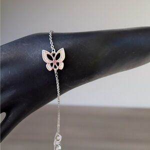 Brighton Elegant Silver Butterfly Bracelet.  Dainty crystal butterfly Bracelet